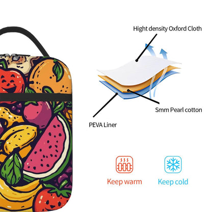 Lunchtasche mit schönem Design aus Oxford-Stoff und PEVA-Beschichtung, hält Speisen warm oder kalt. Abbildung der Materialschichten.