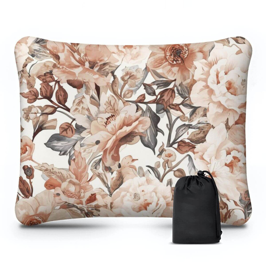 Aufblasbares Campingkissen mit Blumendesign, hautfreundlich, bequem für Outdoor, inklusive Tragetasche, Polyester, 15,8"x12,6"x4,3".
