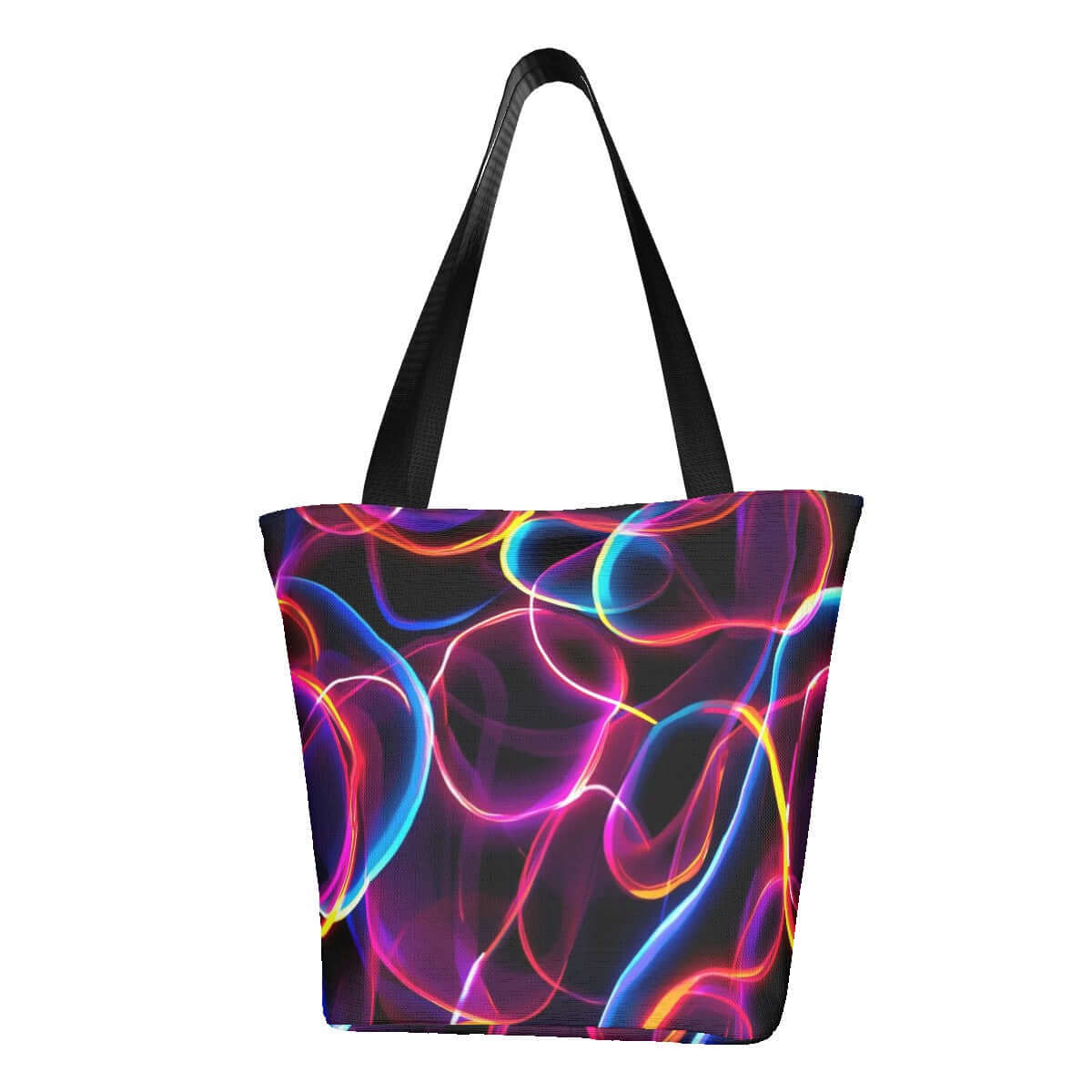 Schultertasche zum Einkaufen für Damen aus Polyester mit buntem Neon-Muster, Größe 11"x7"x13". Ideale modische Einkaufstasche.