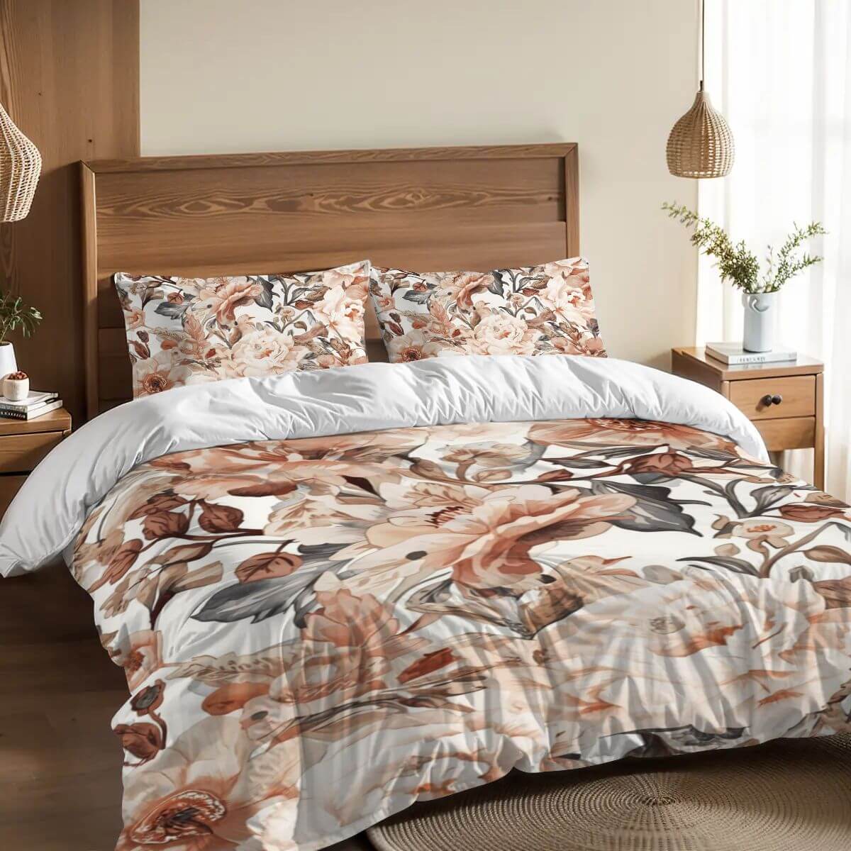 Komplettes Bettwäscheset aus 90GSM Polyester mit floralem Design, Bettbezug Größe 80"x90", Kissenbezüge 30"x20"-2 Stück.