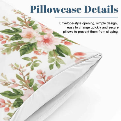 Queen-Bettwäsche-Set Kissenbezug Detail mit Blumenmuster und Umschlagöffnung, einfach zu wechseln, verhindert Verrutschen der Kissen.