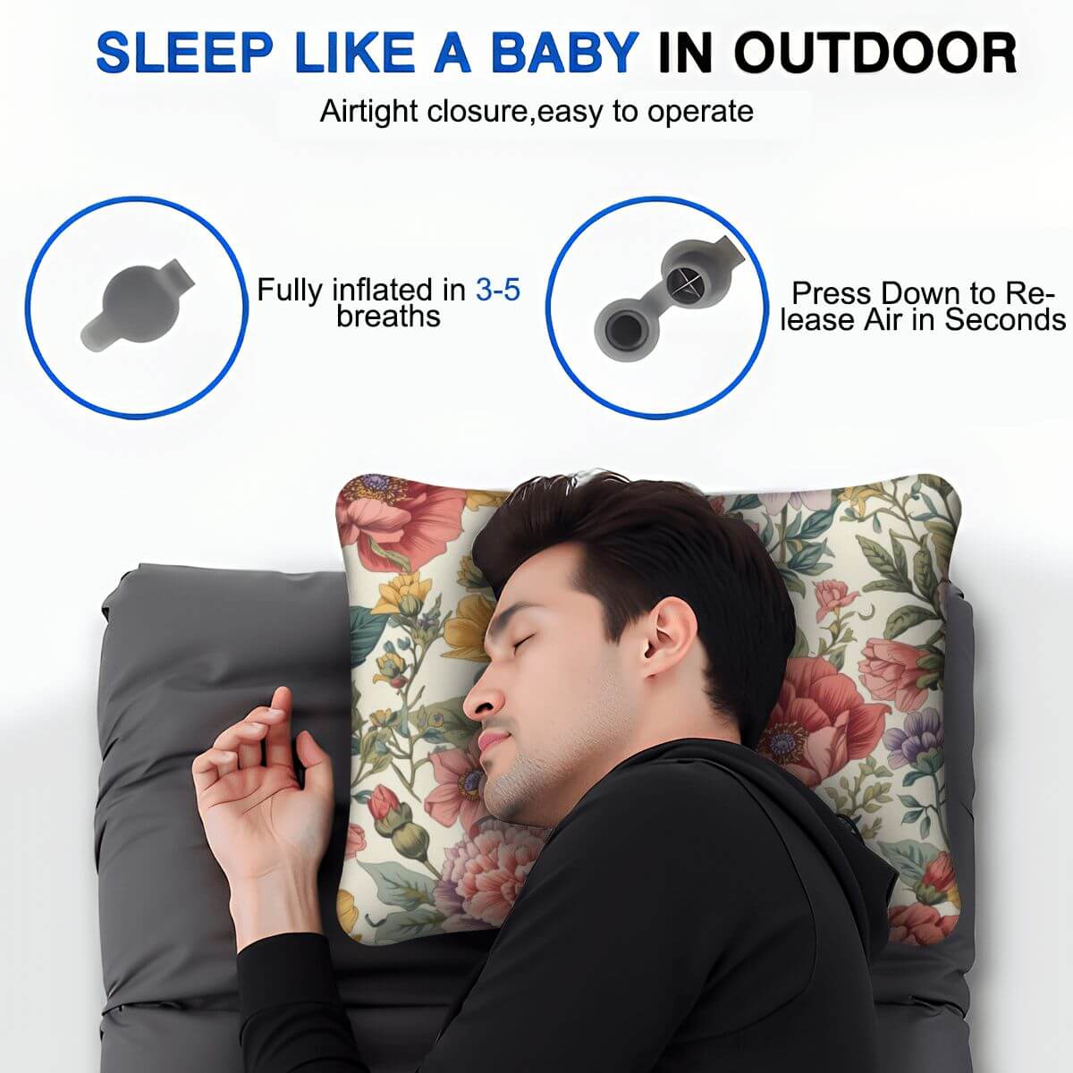 Aufblasbares Campingkissen, bequem und praktisch, leicht aufzublasen, für den Außenbereich geeignet, hautfreundliches Material.