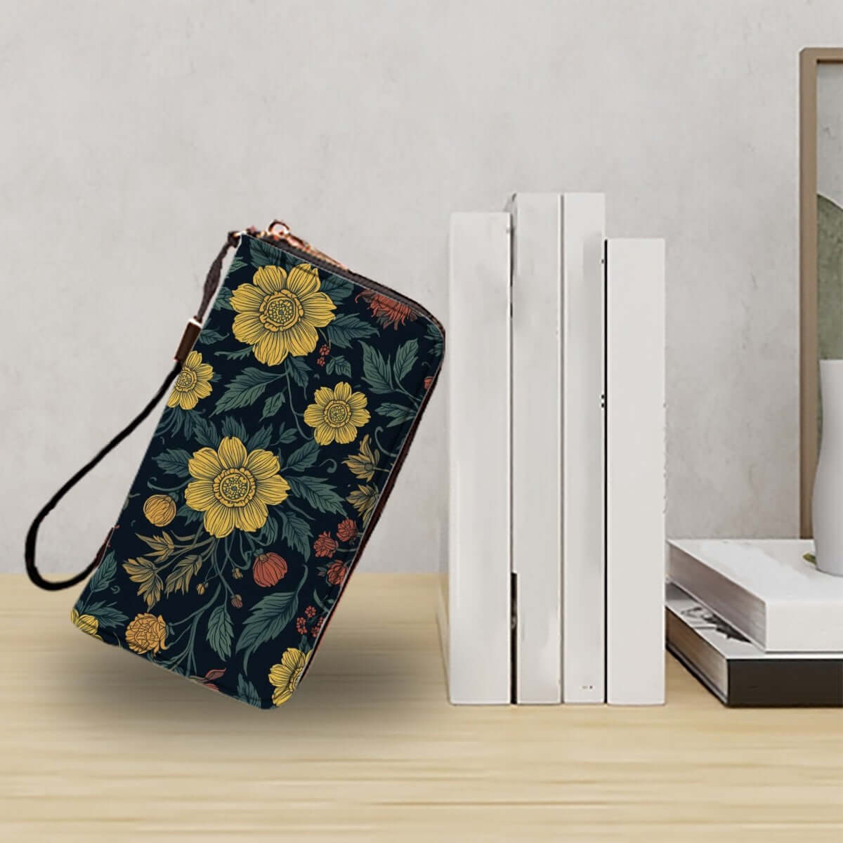 Clutch-Geldbörse für Damen aus PU mit floralem Design, große Kapazität, UV-Druck, für Karten, Bargeld, Münzen und Handy geeignet.