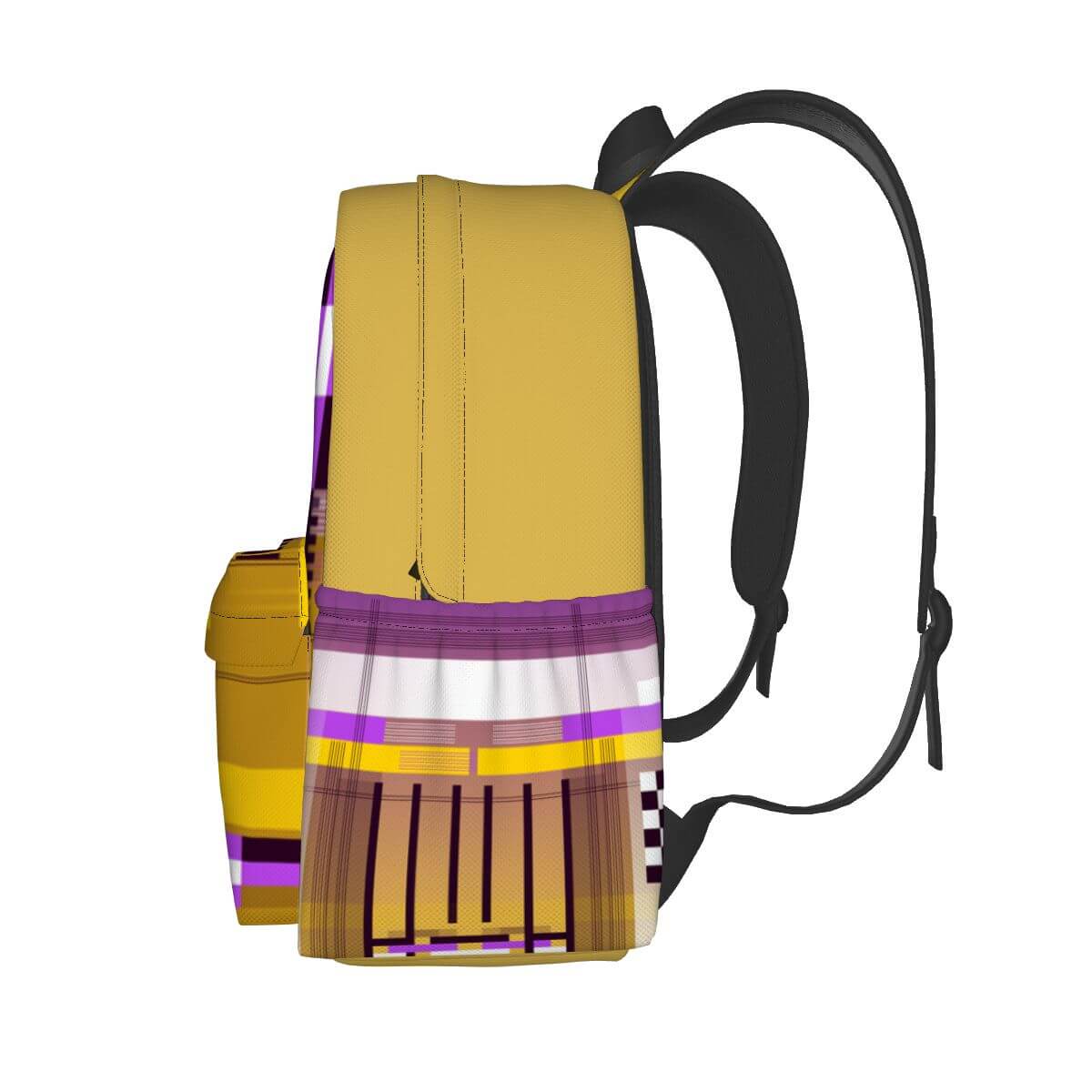 Geräumiger Oxford-Rucksack mit Seitentaschen in Gelb und Lila: Sublimationsdruck, perfekter Schulrucksack aus Polyester.