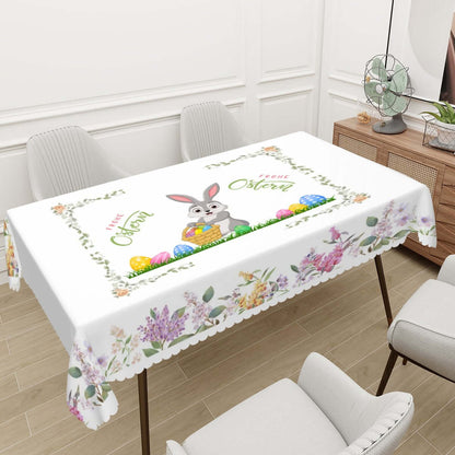 Rechteckige Tischdecke mit Wellenrand Ostermotiv, 72x54 Zoll, aus 100% Polyester, mit Osterdesign und Frühlingsdekoration, einseitiger Druck