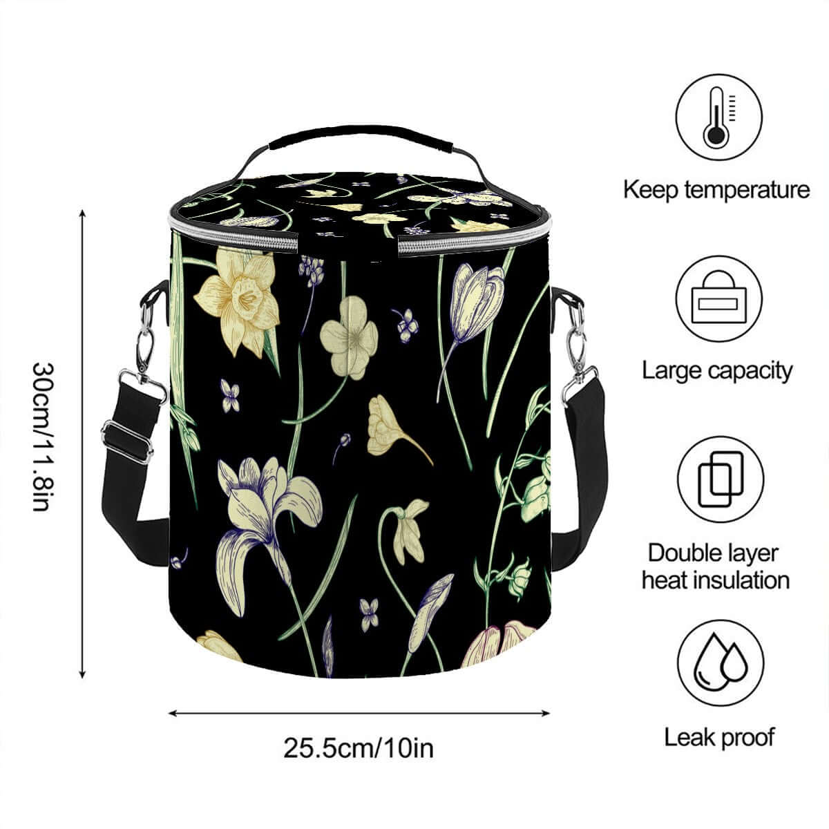 Camping‑Kühltasche mit Blumendesign, tragbar, isoliert, 11,8x10,0 Zoll, Polyester, wasserdicht, ideal für Camping.