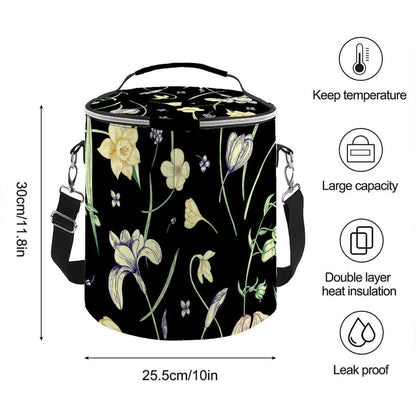 Camping‑Kühltasche mit Blumendesign, tragbar, isoliert, 11,8x10,0 Zoll, Polyester, wasserdicht, ideal für Camping.