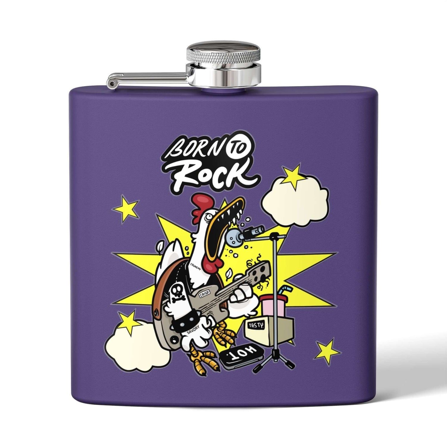 Edelstahl-Flachmann Born to Rock mit buntem Design, ideal für Musikliebhaber und perfekt für Festivals und Partys, 170 ml.