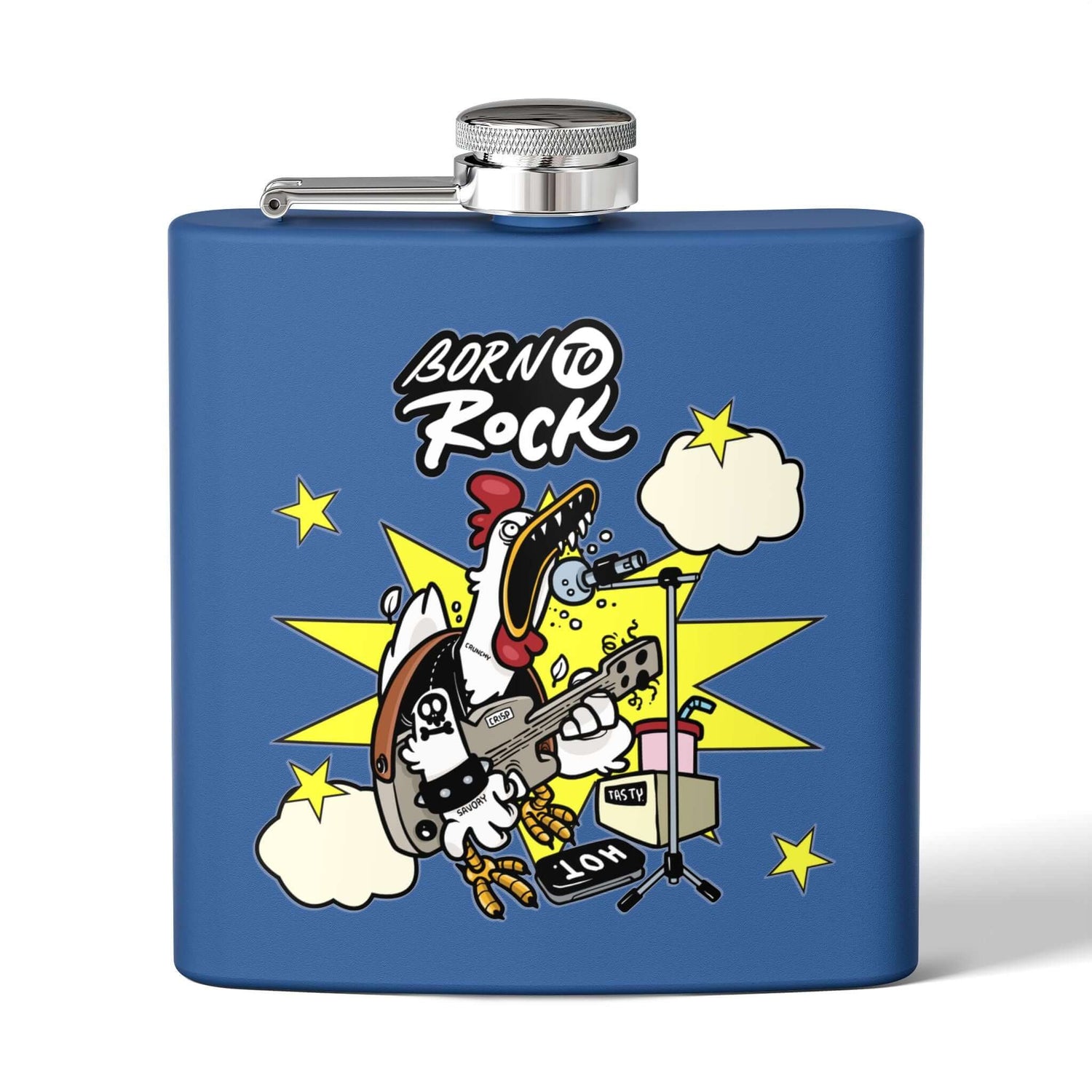 Edelstahl-Flachmann Born to Rock 170 ml mit rockigem Design, ideal für Musikliebhaber und Soldaten, perfekt für Festivals und Partys.