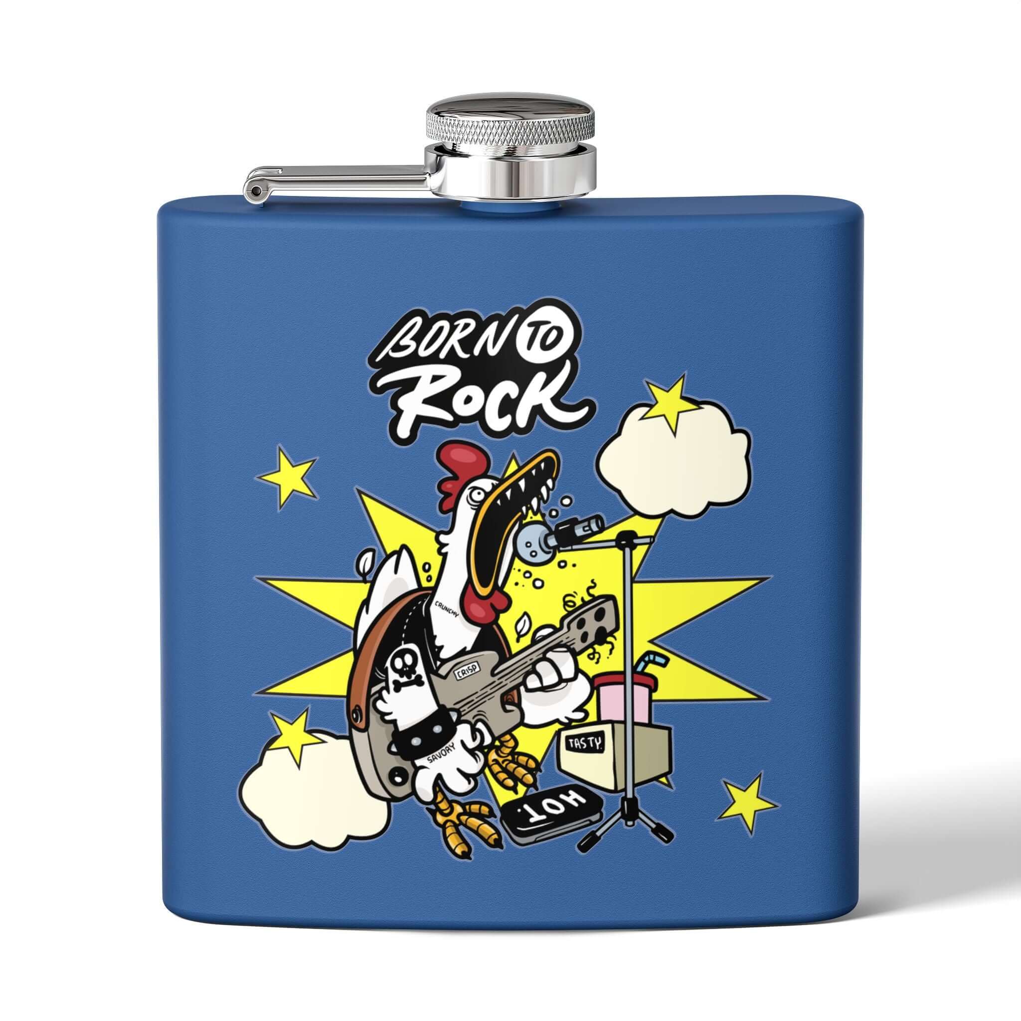 Edelstahl-Flachmann Born to Rock 170 ml mit rockigem Design, ideal für Musikliebhaber und Soldaten, perfekt für Festivals und Partys.