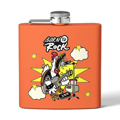 Edelstahl-Flachmann Born to Rock mit stilvollem Musiker-Design, ideal für Festivals und Partys, 170 ml Fassungsvermögen.