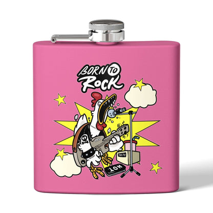 Edelstahl-Flachmann Born to Rock 170ml in Pink, stilvoller Begleiter für Musikliebhaber, ideal für Festivals und Partys.