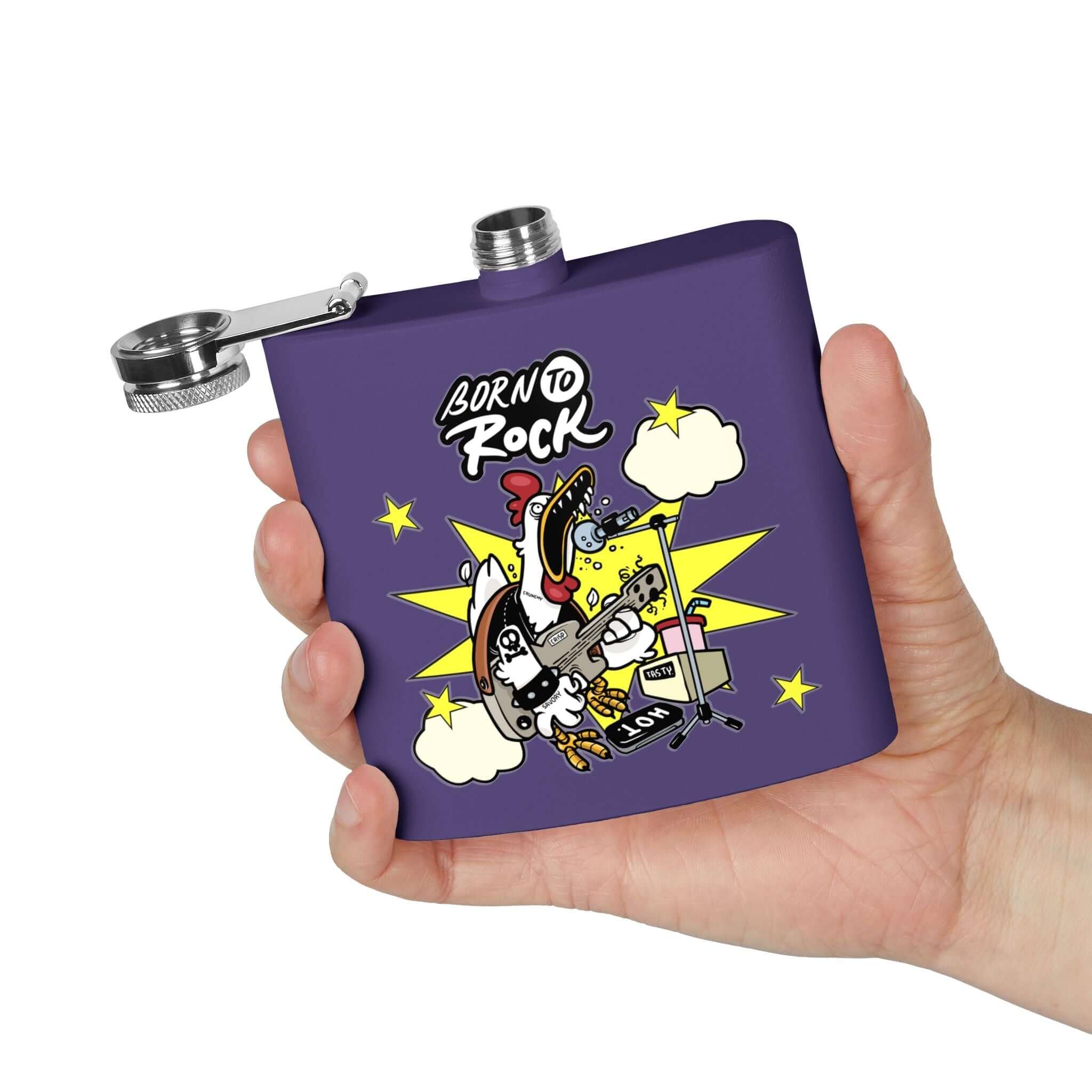 Edelstahl-Flachmann Born to Rock 170 ml mit kreativem Design, ideal für Musikliebhaber und Festivalbesuche, Details für Edelstahl-Flachmann.