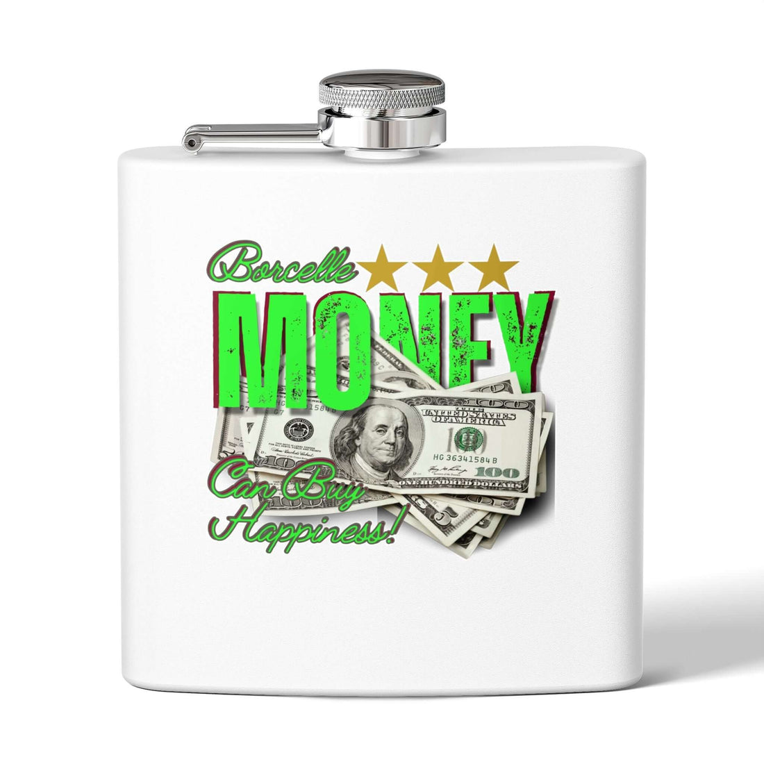 Edelstahl-Flachmann – Design „Geld kann Glück kaufen - Design-Familientruhe