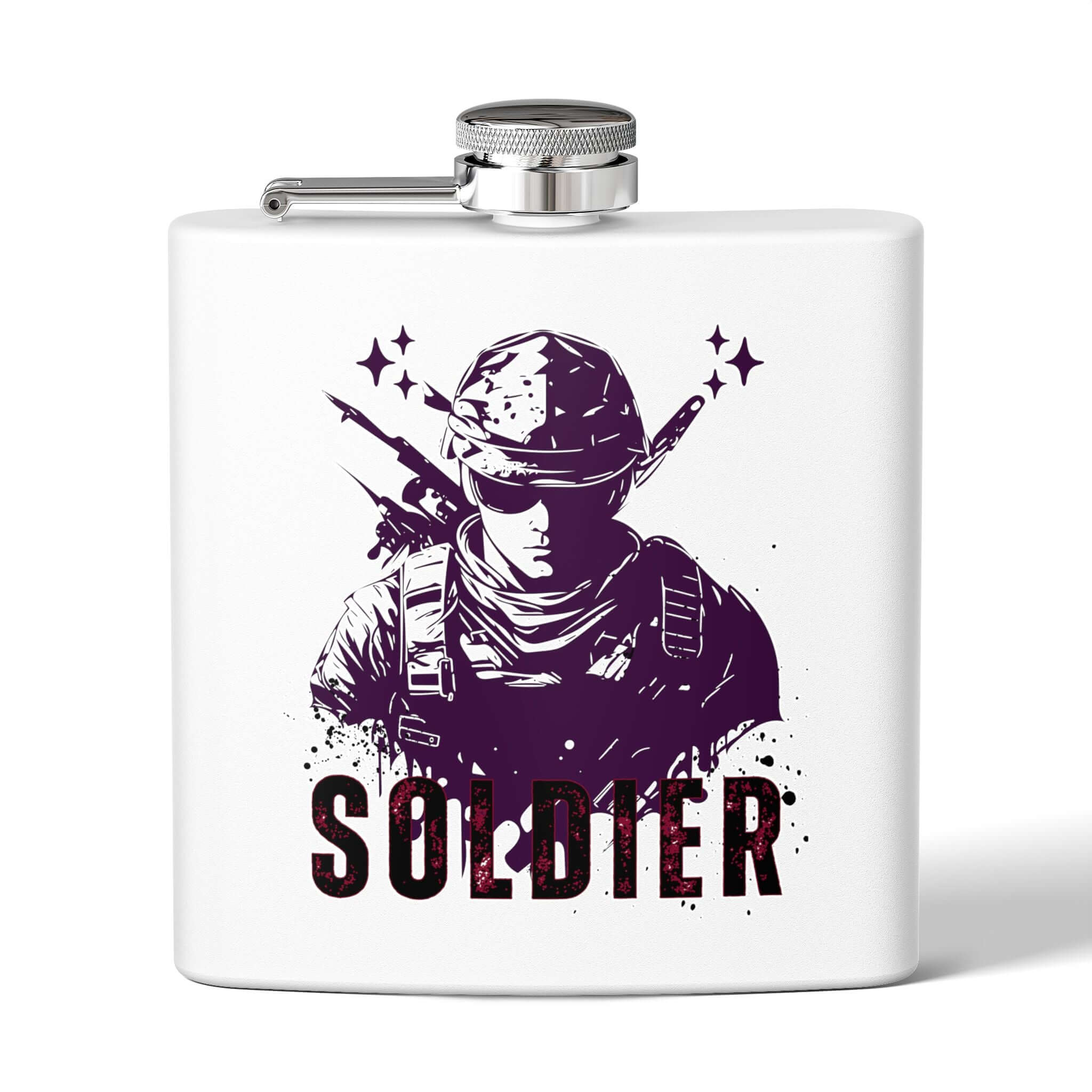 Edelstahl-Flachmann für Soldaten mit stilvollem Motiv und robustem Design, bietet 170 ml Fassungsvermögen, ideal für unterwegs.