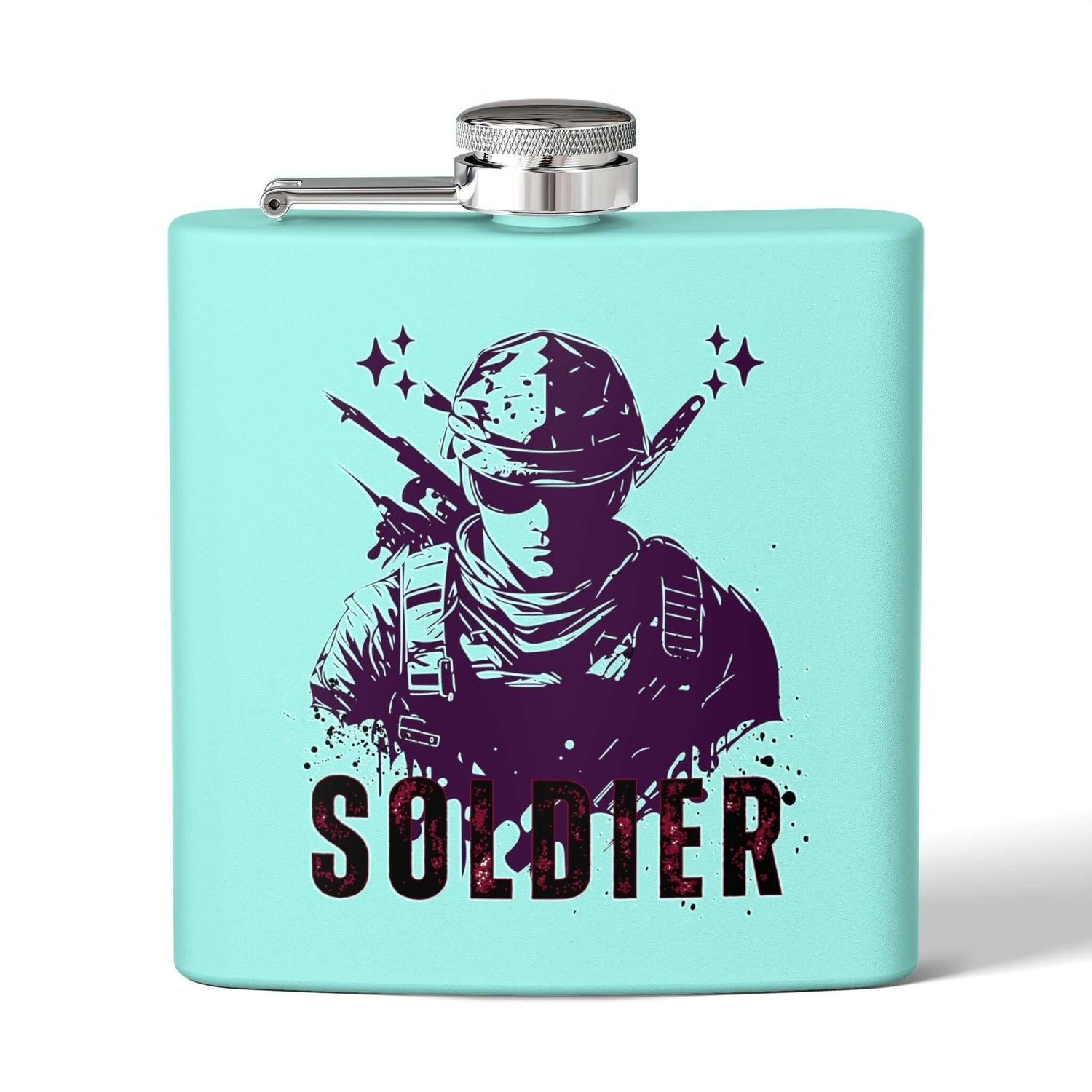 Edelstahl-Flachmann für Soldaten mit Soldatenmotiv, langlebig und ideal als Geschenk.