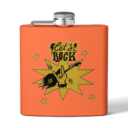 Edelstahl-Flachmann „Rock On“ für Fans mit Cowboy-Motiv, ideal für Outdoor-Abenteuer und Konzerte, 6-Unzen Kapazität, robustes Design.