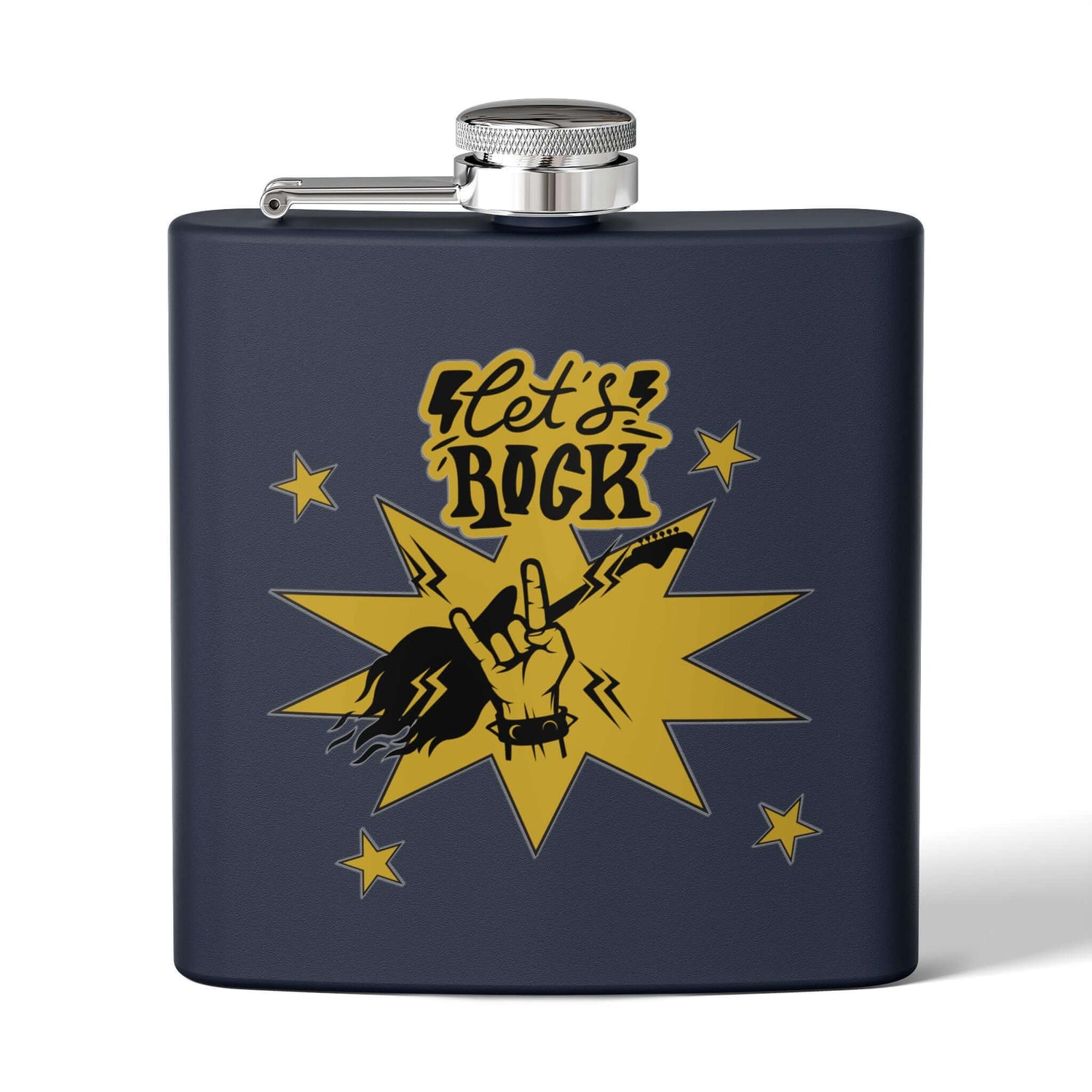 Edelstahl-Flachmann „Rock On“ für Fans mit lebendigem Design und Cowboy-Motiv, ideal für Outdoor-Abenteuer und Konzerte.