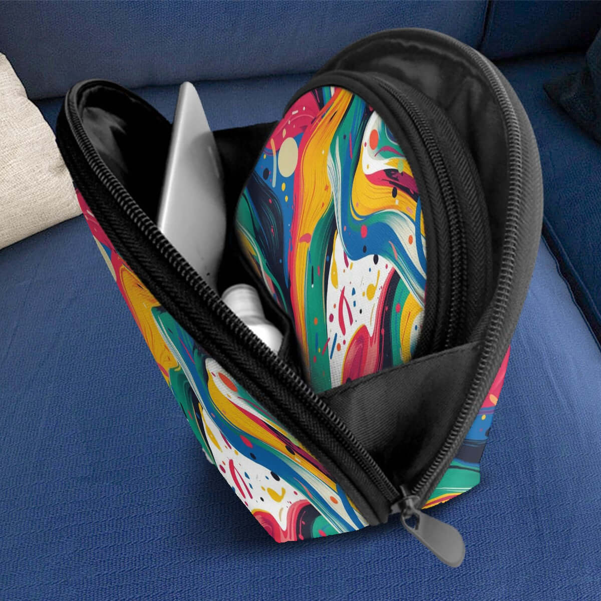 Storage Bags Set of 2, polyester large and small bags, vibrant sublimation print, zipper closure, PU-Tragetasche für Damen details