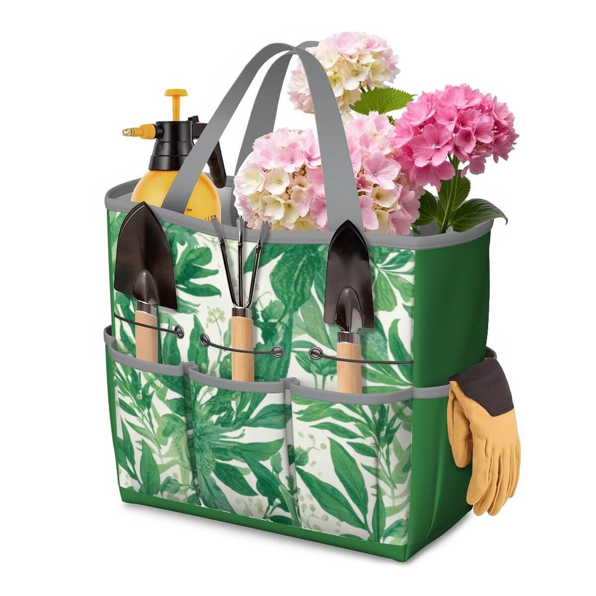 Gartengerätetasche aus Oxford-Stoff, 11,8"x5,5"x11,4", mit Blumendruck und Gartengeräten, ideal für große Kapazität und Aufbewahrung.