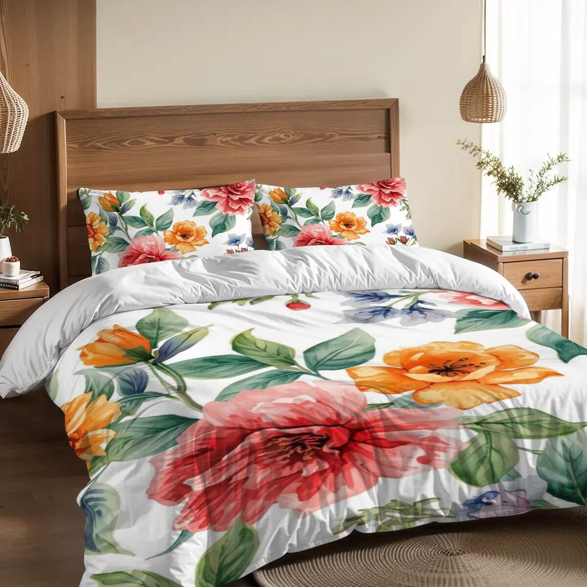Video Komplettes Bettwäscheset mit floralen Mustern, stylisch und komfortabel, aus 90GSM Polyester, Kissenbezüge und Bettbezug.
