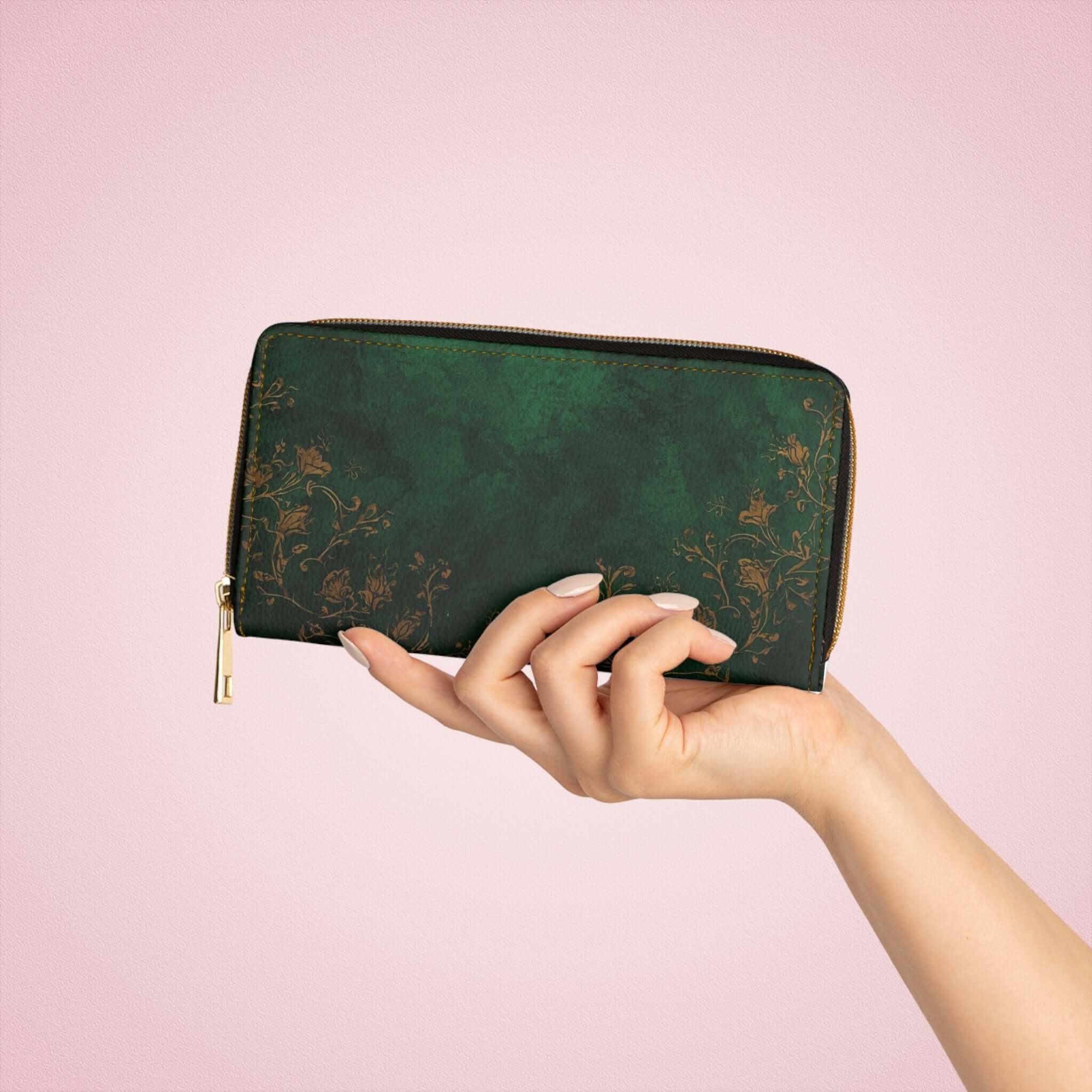 Elegantes Portemonnaie mit floralem Reißverschluss, Damen Portemonnaie - Design-Familientruhe