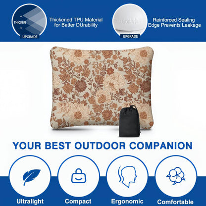Aufblasbares Campingkissen mit Blumenmuster für Outdoor-Abenteuer, ausgestattet mit schnellem Blasventil und PVC-Airbag.