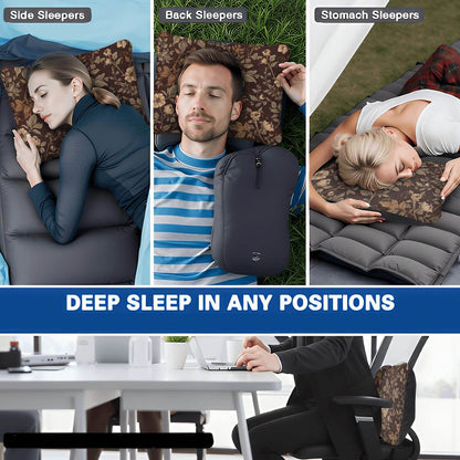 Personen, die das Video Aufblasbares Campingkissen in verschiedenen Schlafpositionen einstellen, für besten Komfort.