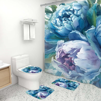 Badezimmerteppich-Set mit Duschvorhang, 4-teilig, florales Design, wasserabweisend, 72x72 Zoll Duschvorhang, Polyester-Material