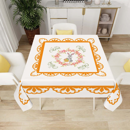 Quadratische Tischdecke Ostermotiv in Weiß und Orange, 54"x54", aus Polyester, einseitiger Sublimationsdruck, wasserabweisend.