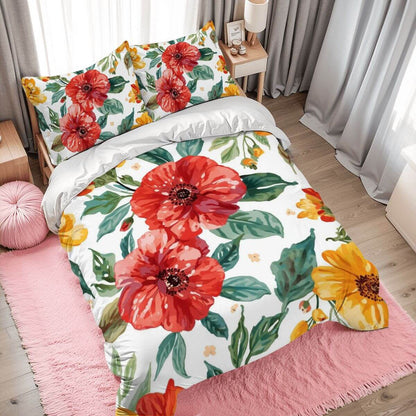 Komplettes Bettwäscheset mit Blumendruck, 90GSM Polyester, Bettbezug 80"x90", Kissenbezüge 30"x20", sublimationsbedruckt, farbenfroh.