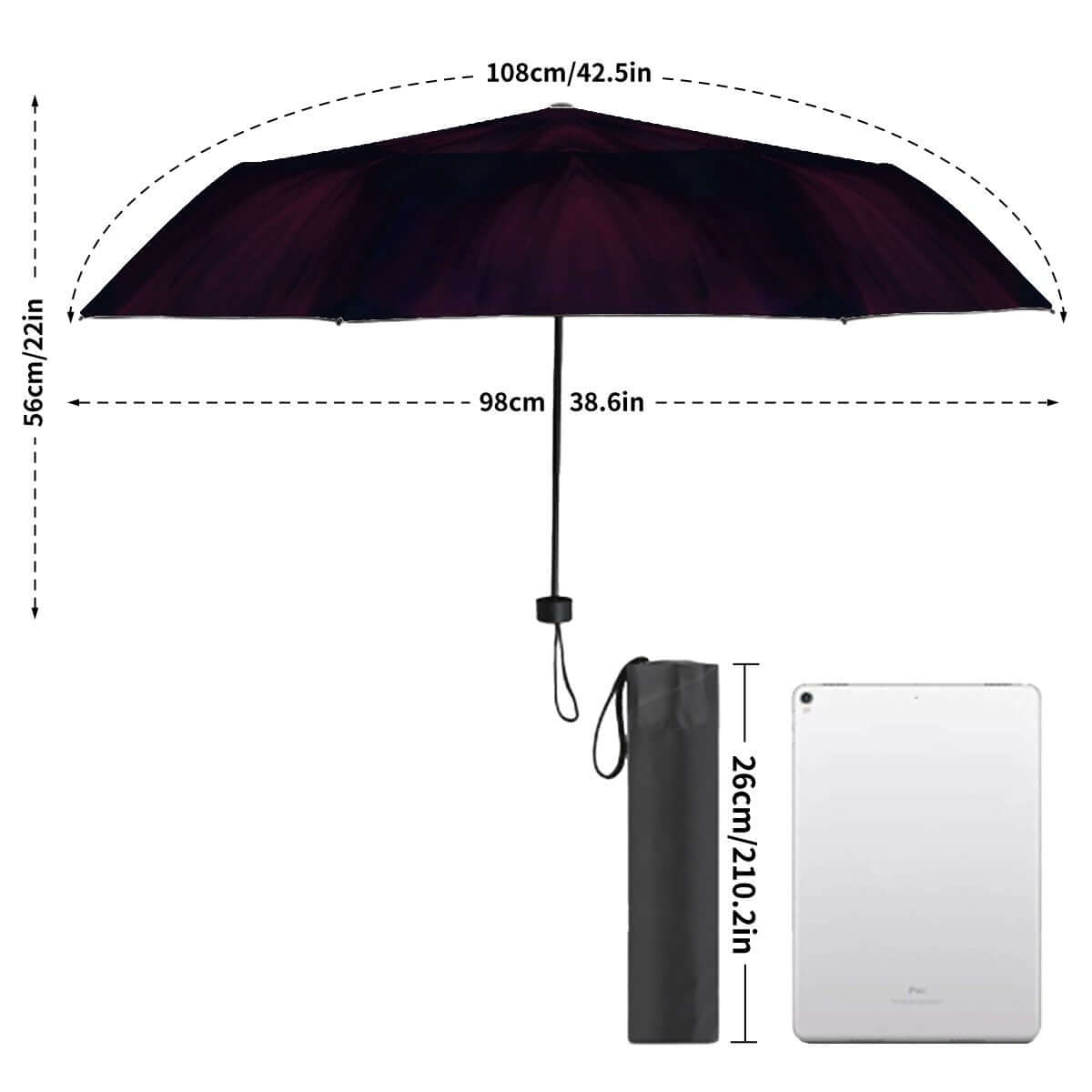 UV-Schutz-Regenschirm mit Abmessungen, 108cm Durchmesser, handlicher faltbarer Stil, idealer Schutz vor UV-Strahlen.
