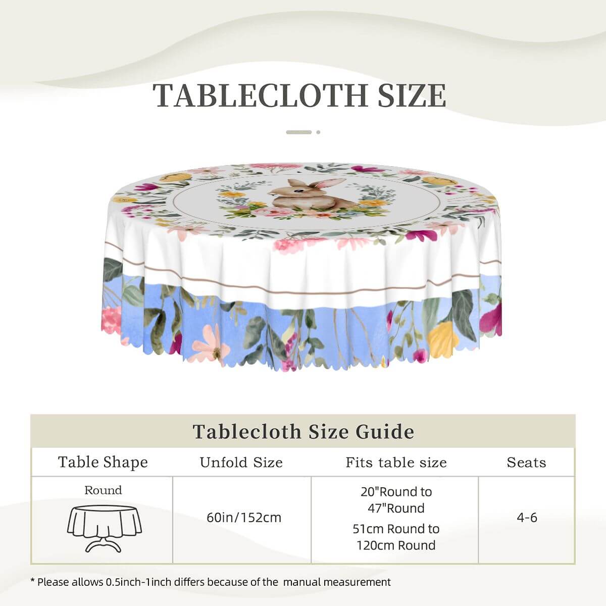 Runde Tischdecke mit gewelltem Rand, 60 Zoll Ostermotiv, 100% Polyester, wasserabweisend, ideal zum Schutz und Dekorieren Ihres Tisches.