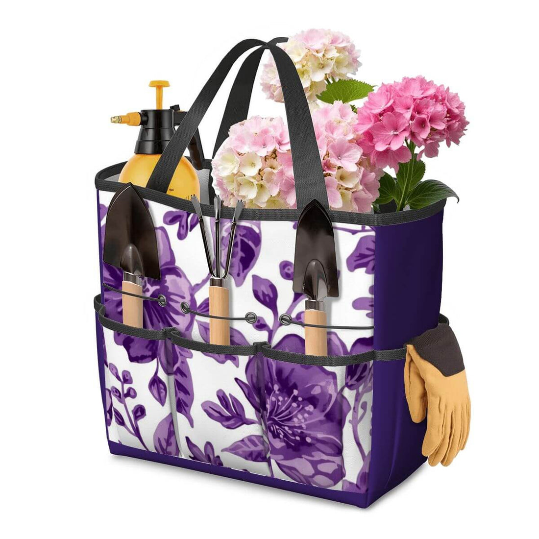 Gartengerätetasche aus Oxford-Stoff mit Blumenmuster, mehreren Taschen, ideal für Gartenutensilien. Größe: 11,8"x5,5"x11,4".