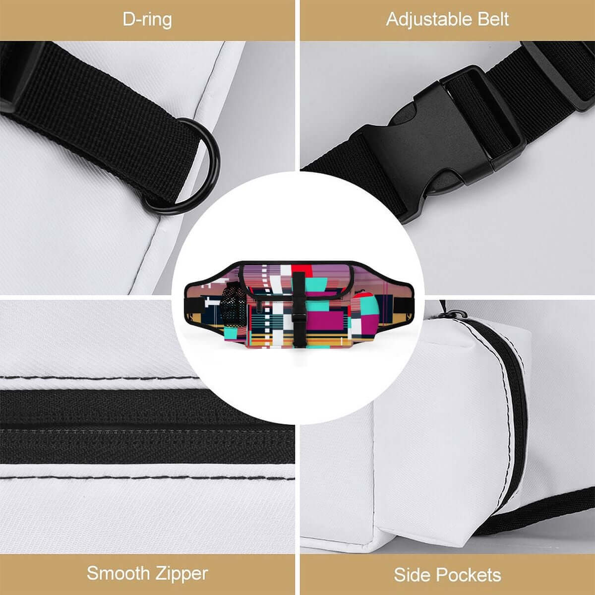 Hüfttasche für das Outdoor-Training von Haustieren mit D-Ring, verstellbarem Gurt, glattem Reißverschluss und Seitentaschen.