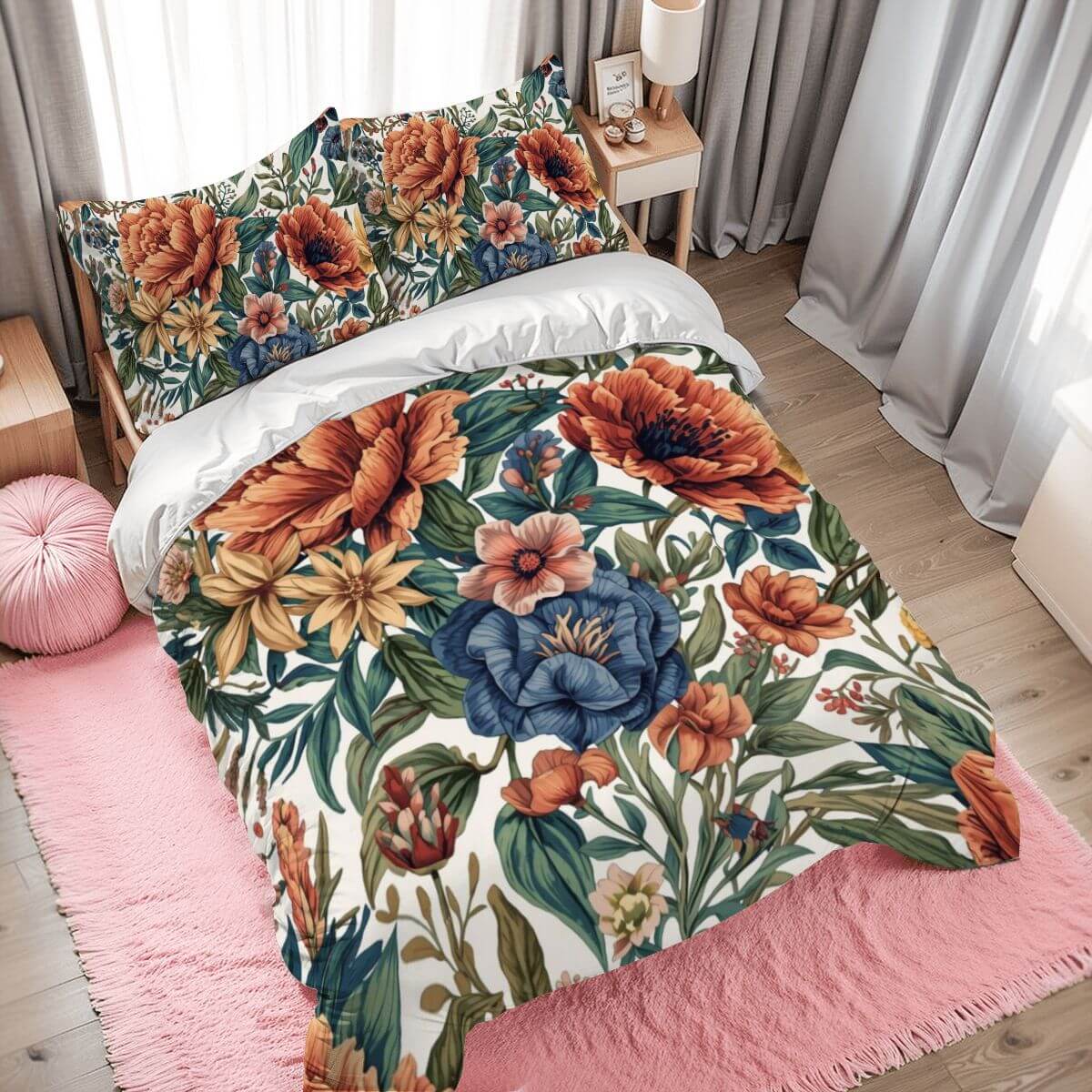 Komplettes Bettwäscheset mit floralen Mustern, 90GSM Polyester, Bettbezug 80x90, Kissenbezüge 30x20, langlebig und atmungsaktiv