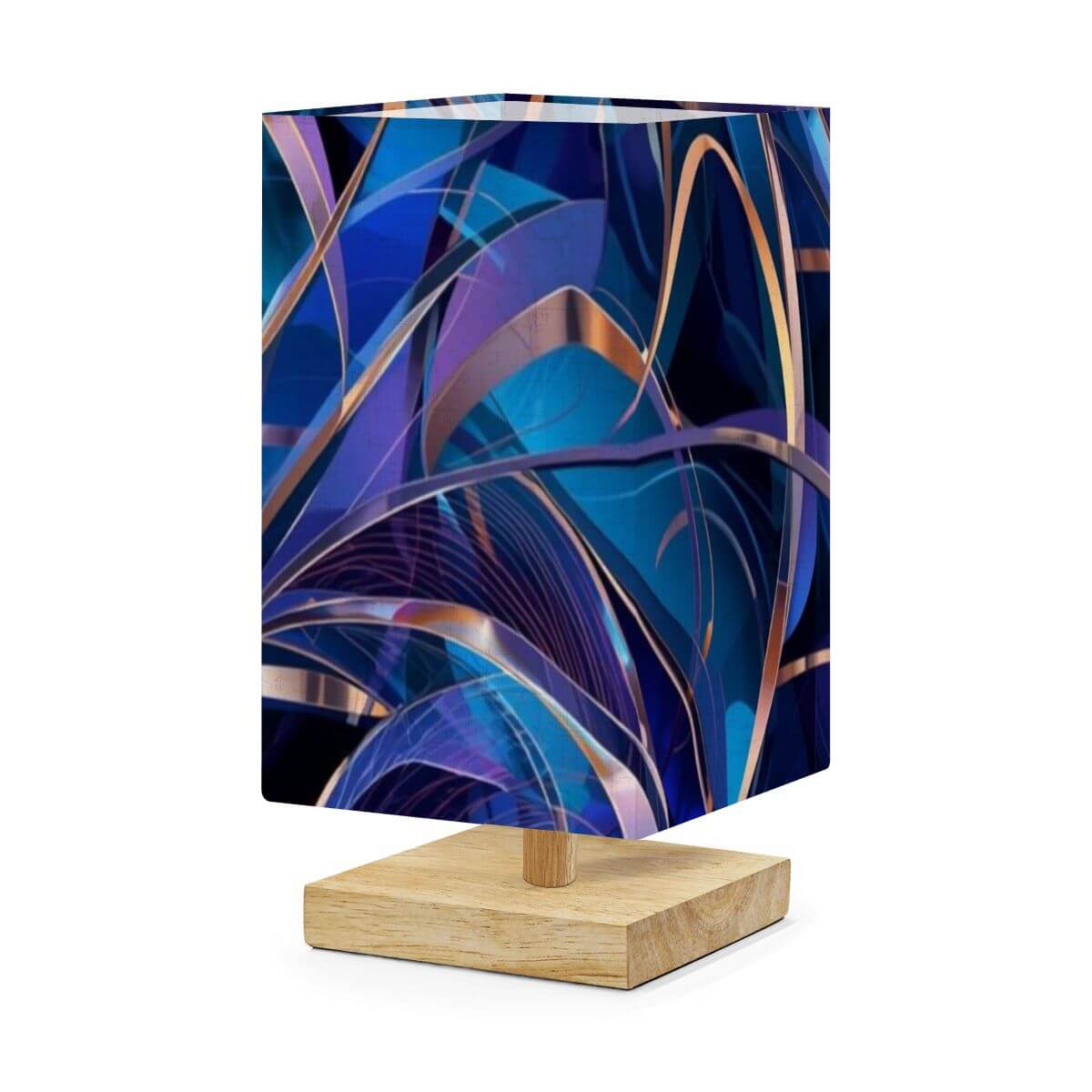 Quadratische Tischlampe mit UV-Druck auf Leinen, Holzsockel 5,5"x5,5"x11,0", schafft eine warme Atmosphäre, bequeme Fernbedienung