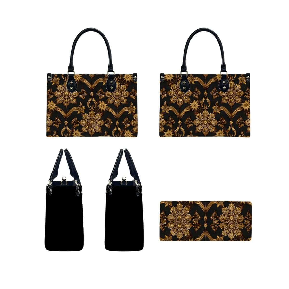PU Tote Bag for Women with floral design, black handles, and UV printed patterns. Details für PU-Tragetasche für Damen ansehen.