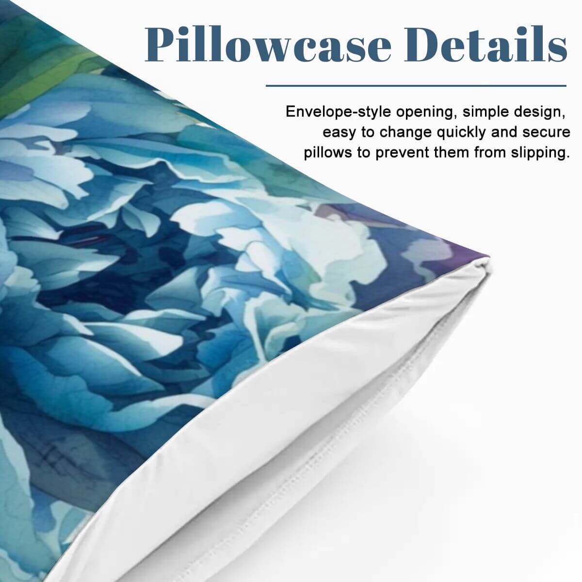 Detailansicht eines Kissenbezugs mit Blumendesign im Komplettes Bettwäscheset, zeigt den einfachen Umschlagstil für schnelles Beziehen.