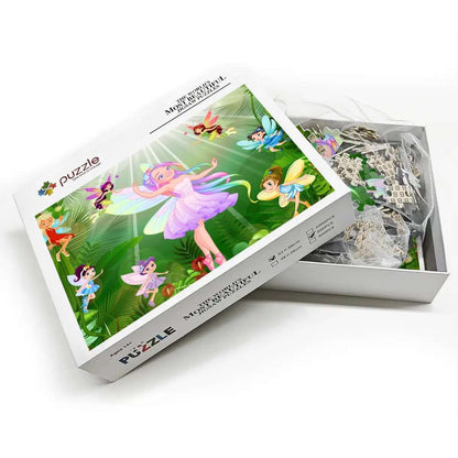 500-teiliges Holzpuzzle (horizontal) mit Elfenmotiv, in offener Box, hochwertiges Lindenholz, glatte Kanten, UV-Druck.