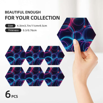 Video Sechseckige Keramikuntersetzer, 6er-Set mit UV-Druck, Größe 4,3 x 3,7 Zoll, modern und stilvoll für Ihre Kollektion.