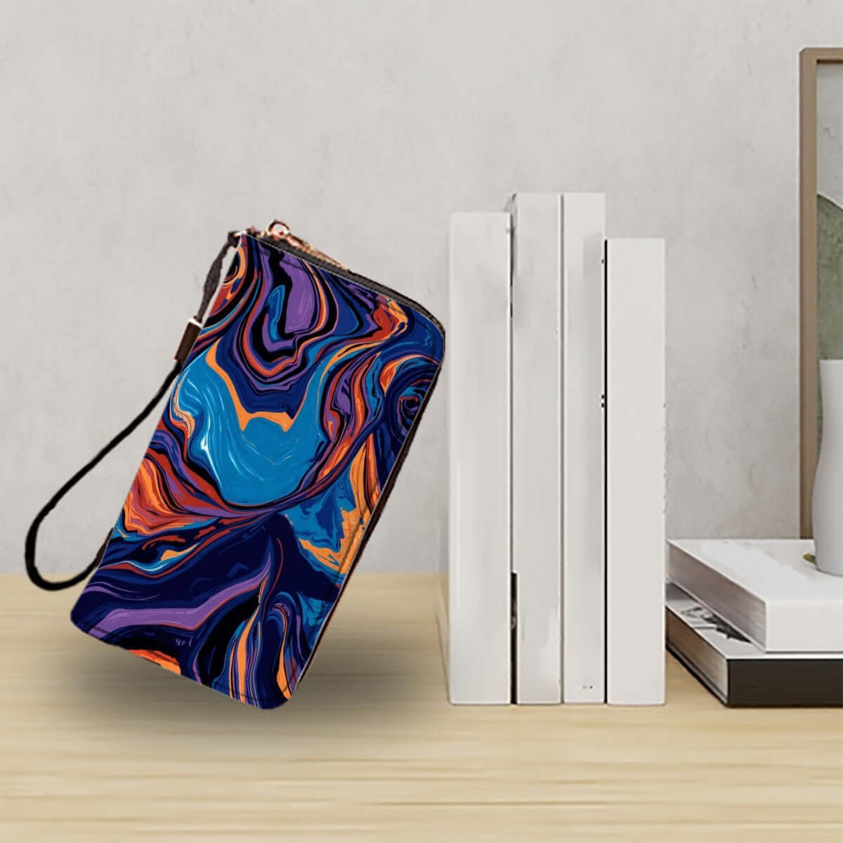 Clutch-Geldbörse für Damen aus PU mit buntem Design, große Kapazität, doppelseitiger UV-Druck, Teil des Aufbewahrungsbeutel-Sets (2 Stück).