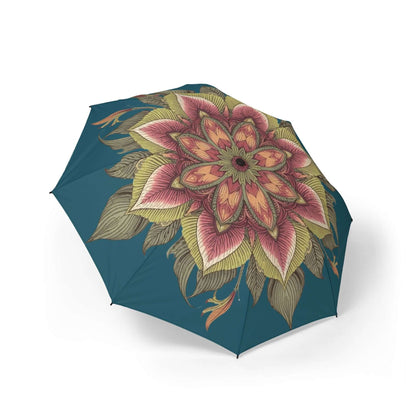 Farbenfroher Regenschirm mit Blumenmuster, künstlerischer Faltschirm - Design-Familientruhe