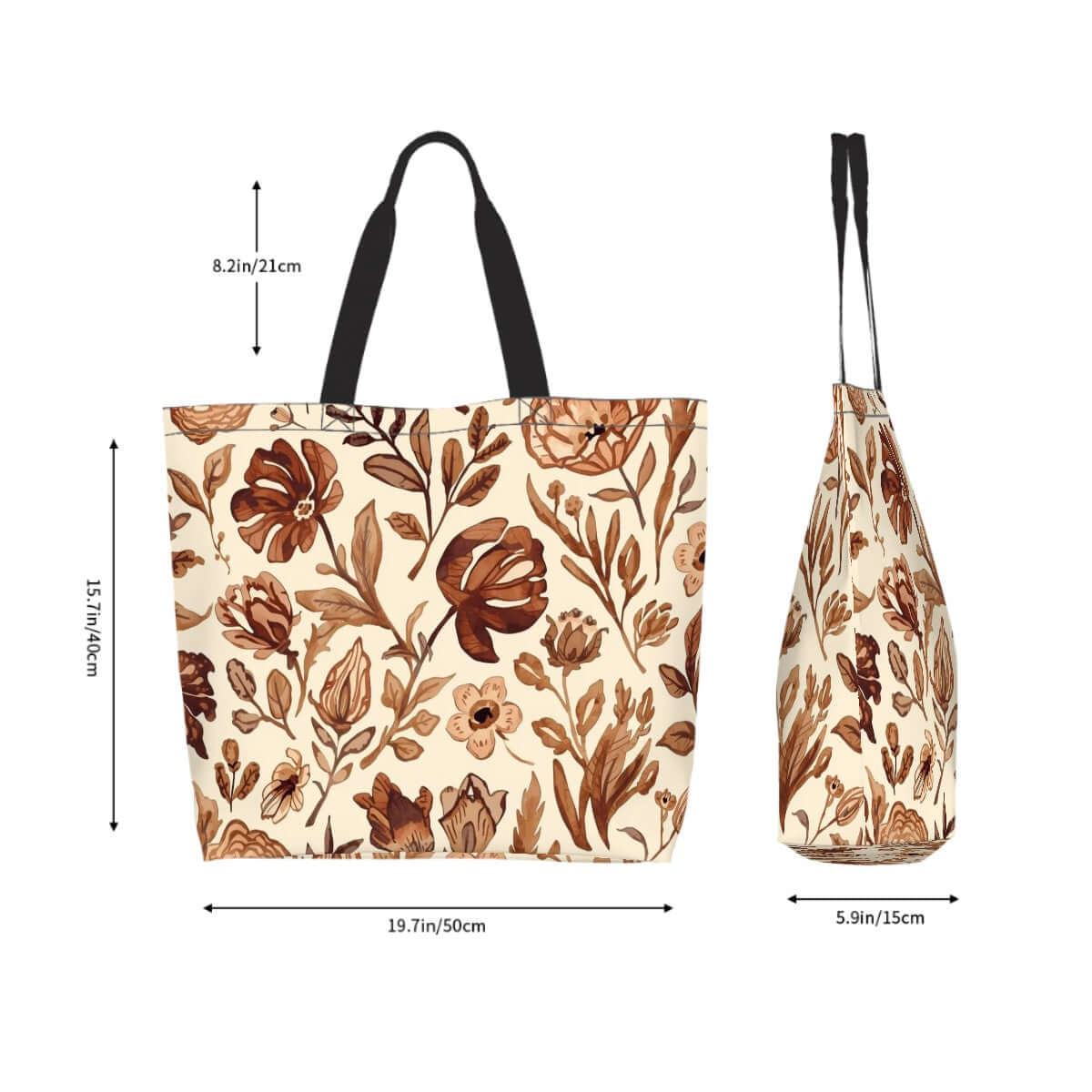 Große Schultertasche für Damen mit floralem Design, Maße 19,7"x15,7"x5,9", aus 100% Polyester, wasserabweisend und langlebig.