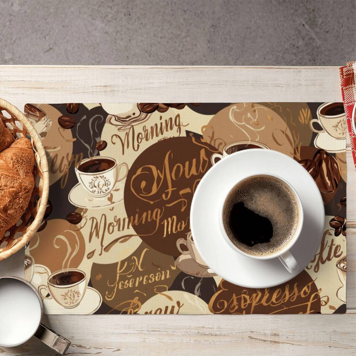 Doppellagige Tischsets aus Leinenimitat mit Kaffeetassen-Design, ideale Isolierung gegen Hitze, Polyester, 18x12 Zoll.