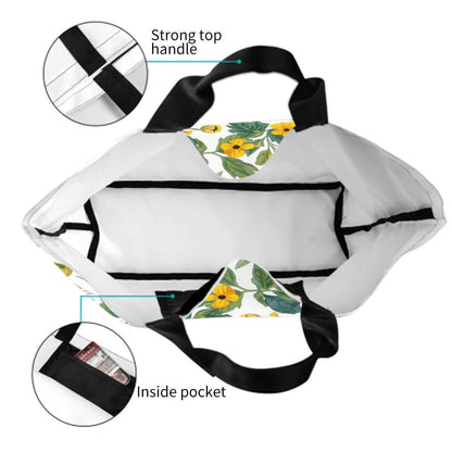 Top view of Große Schultertasche für Damen showing interior with floral design, strong top handle, and inside pocket details.