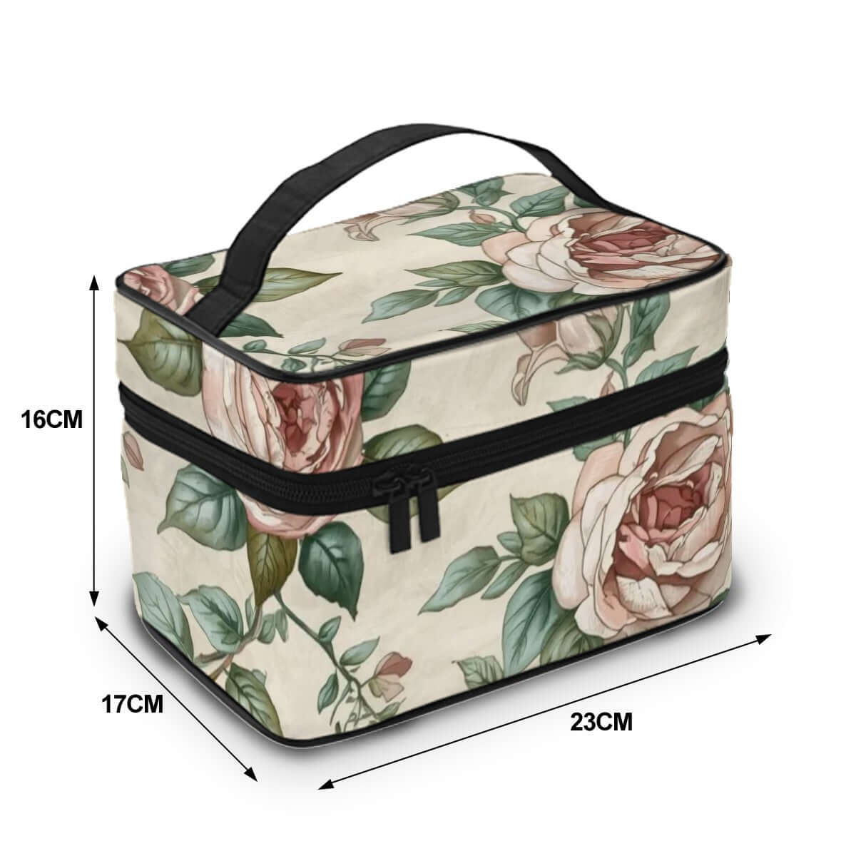 Tragbare Reise-Kosmetiktasche aus Polyester mit Blumendesign, Maße 9,0"x6,7"x6,3", große Kapazität für Reisen.