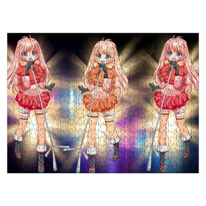 500-teiliges Holzpuzzle (horizontal) mit Anime-Mädchen in verschiedenen Outfits und Mikrofonen.