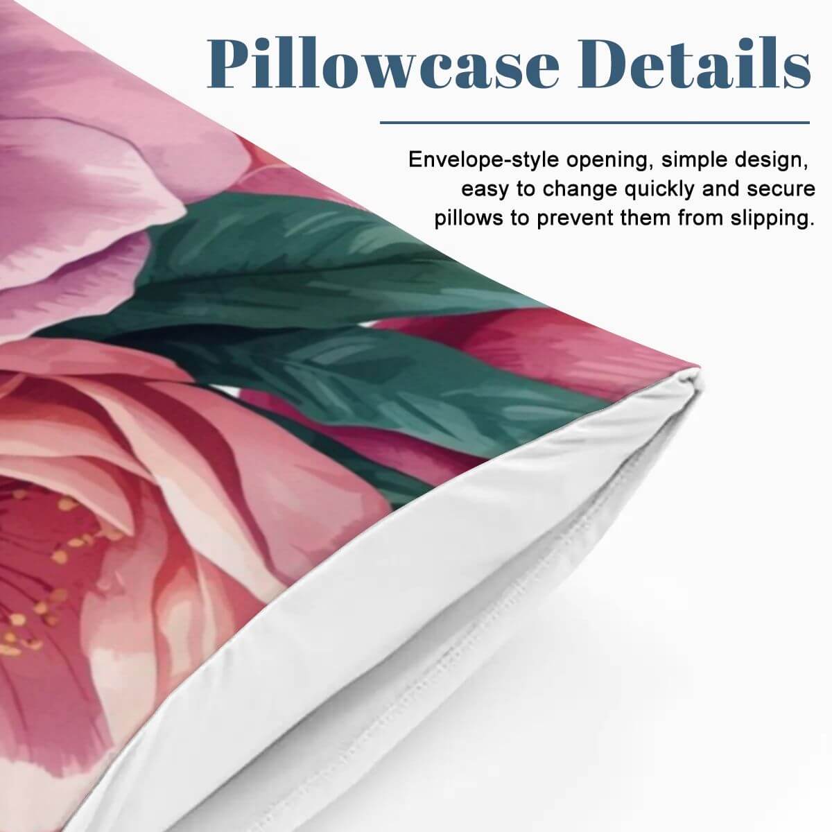 Komplettes Bettwäscheset mit detailiertem Kissenbezug aus 90GSM Polyester, 80"x90" Bettbezug, 30"x20" Kissen, sublimationsbedruckt, floral