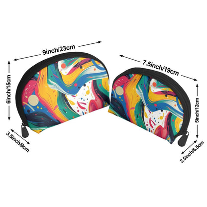 Colorful Storage Bags Set of 2 with dimensions 9x3.5x6 inches and 7.5x2.5x5 inches, sublimation printed, polyester material.